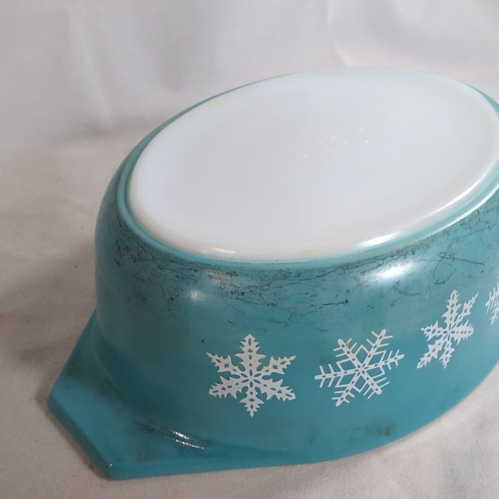 PYREX USA 1 1/2 Qt Casserole Dish 043 Turquoise Snowflake Vintage NO LID Oval - Picture 8 of 15